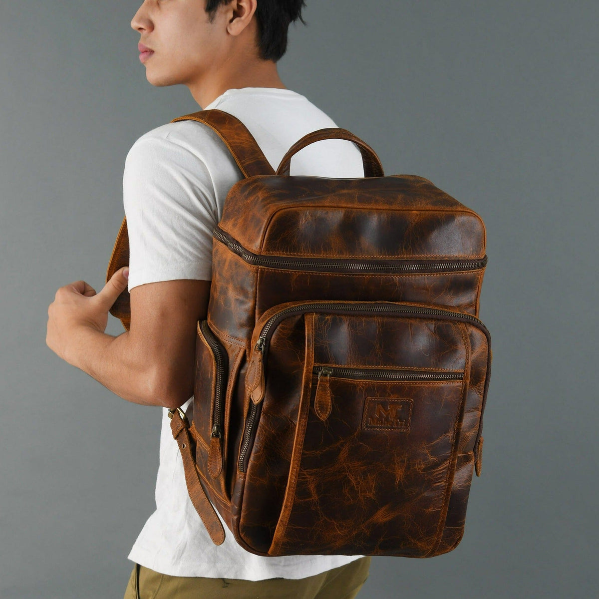 Classy Leather Bags Alpha Caramel Buffalo Leather Travel Backpack - AVBL MRKT (8)