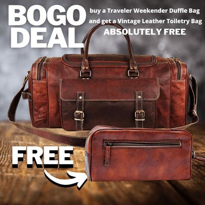 Classy Leather Bags BOGO: Traveler Weekender Duffle Bag + FREE Toiletry Bag - AVBL MRKT (1)