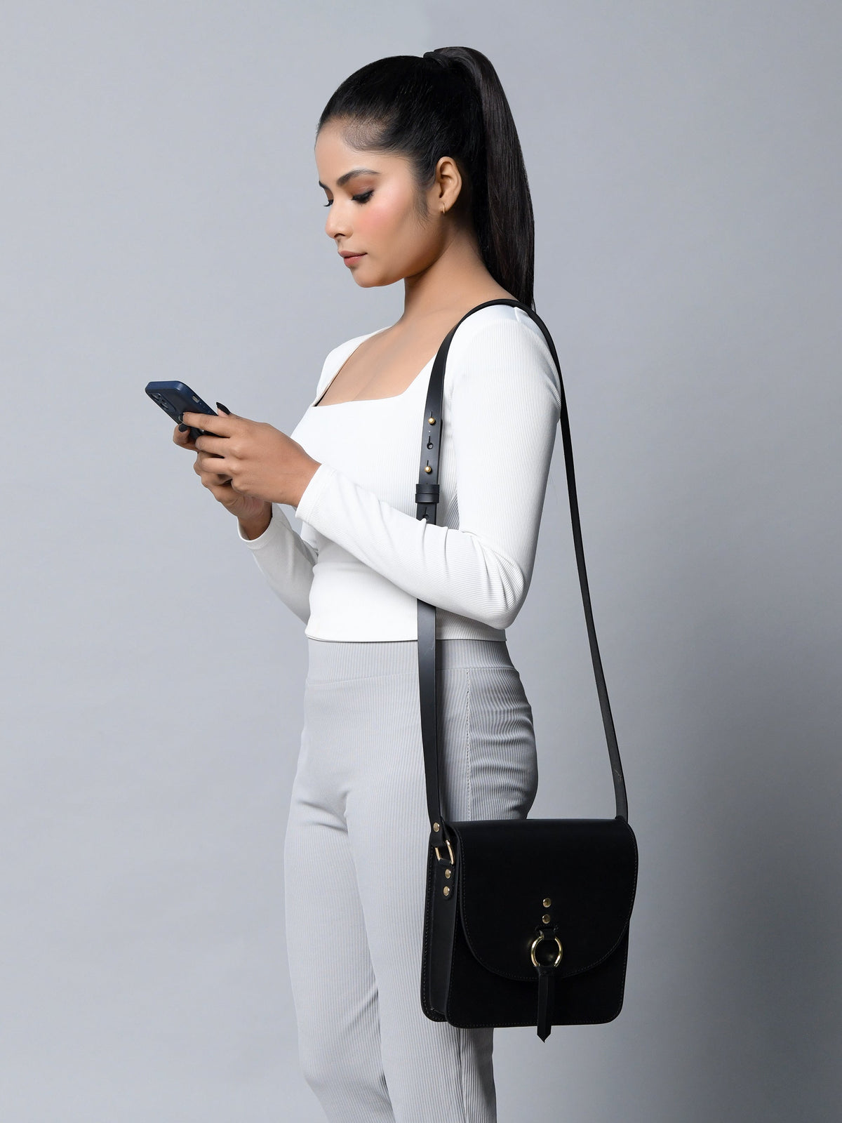 Classy Leather Bags Black Elegance Crossbody Sling Bag - AVBL MRKT (6)