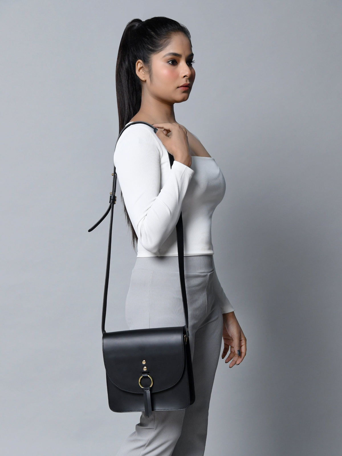 Classy Leather Bags Black Elegance Crossbody Sling Bag - AVBL MRKT (8)