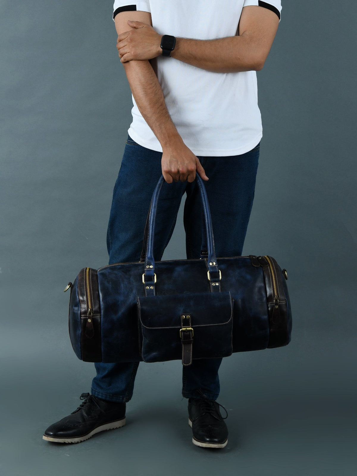 Classy Leather Bags Blue Premium Duffle - AVBL MRKT (6)