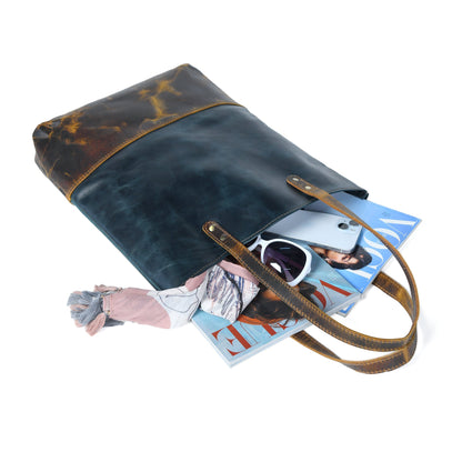 Classy Leather Bags Blue Women's Leather Tote - AVBL MRKT (7)