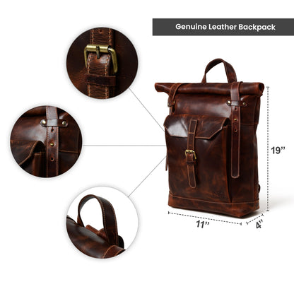 Classy Leather Bags Brown Saddleback Backpack- Roll Top - AVBL MRKT (10)