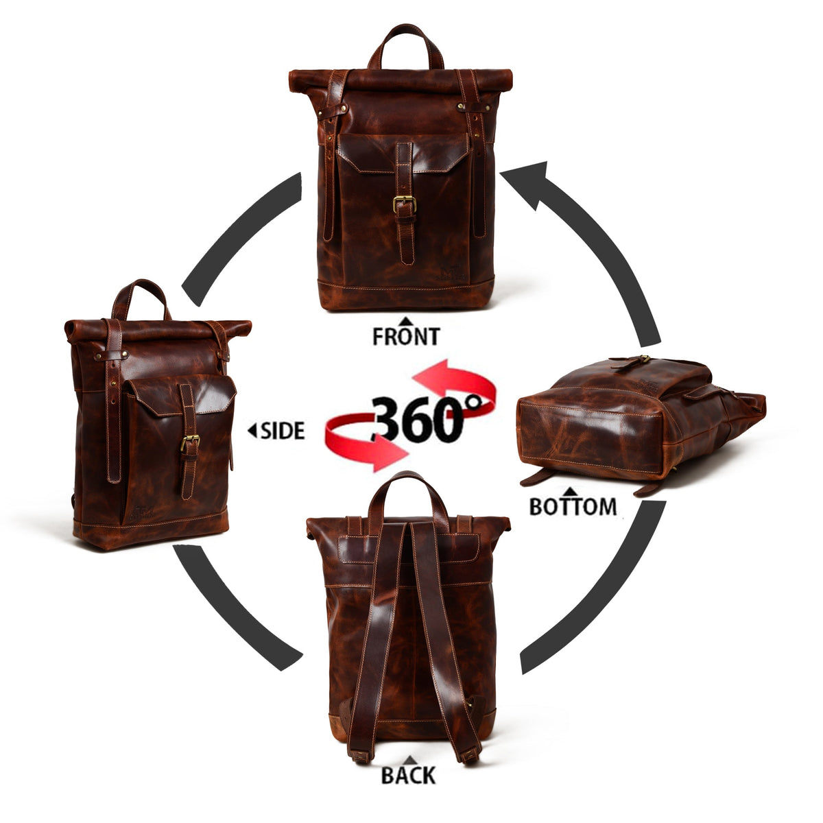 Classy Leather Bags Brown Saddleback Backpack- Roll Top - AVBL MRKT (11)