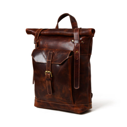 Classy Leather Bags Brown Saddleback Backpack- Roll Top - AVBL MRKT (2)