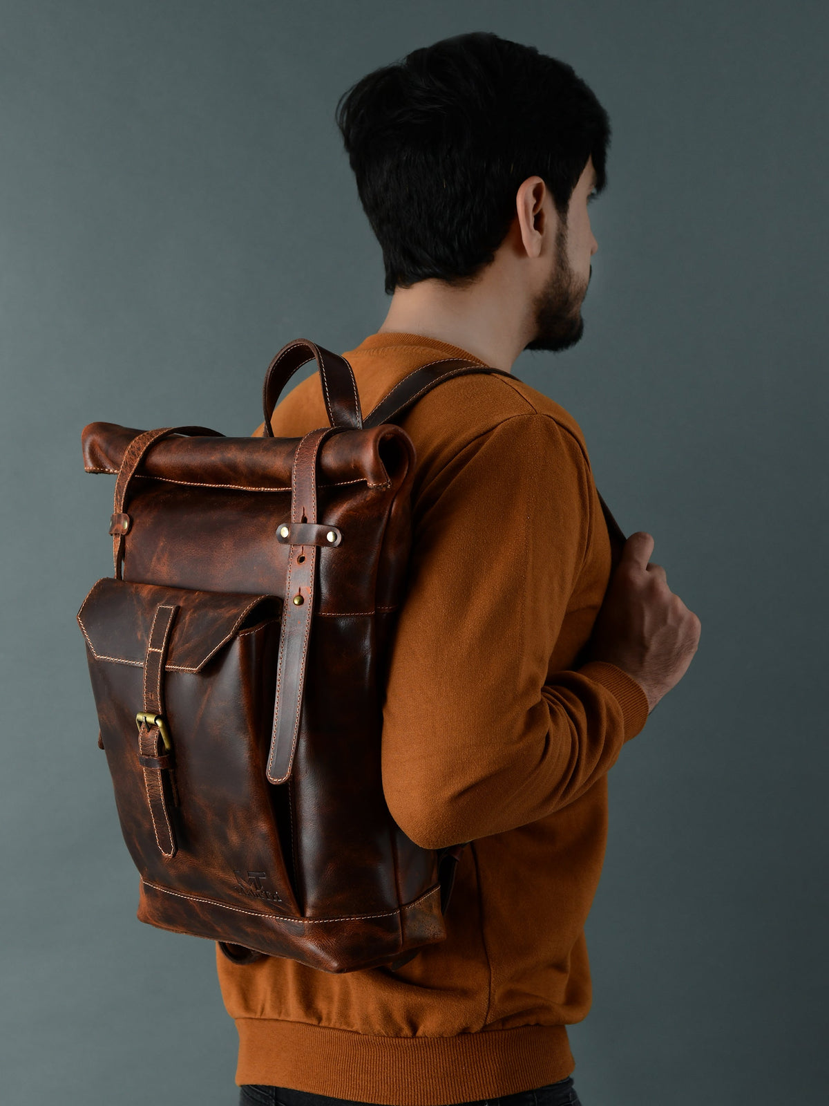 Classy Leather Bags Brown Saddleback Backpack- Roll Top - AVBL MRKT (5)