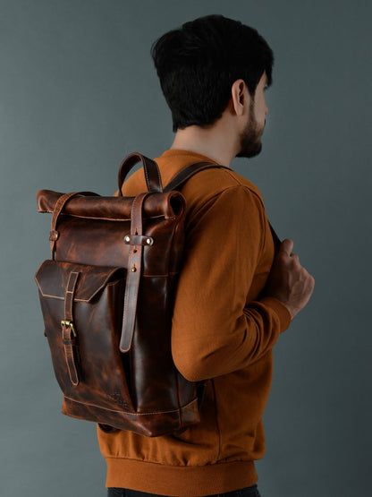 Classy Leather Bags Brown Saddleback Backpack- Roll Top - AVBL MRKT (5)