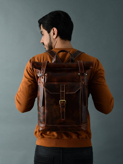 Classy Leather Bags Brown Saddleback Backpack- Roll Top - AVBL MRKT (9)