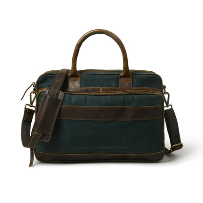 Classy Leather Bags Canvas Green Briefcase - AVBL MRKT (1)