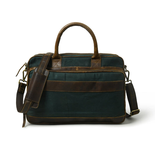 Classy Leather Bags Canvas Green Briefcase - AVBL MRKT (1)