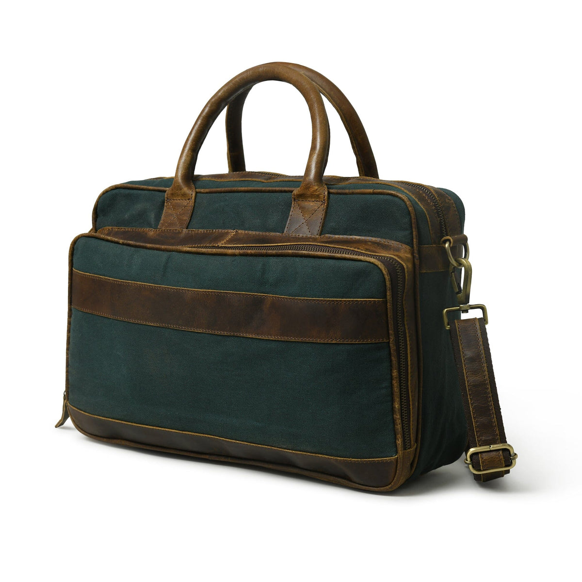 Classy Leather Bags Canvas Green Briefcase - AVBL MRKT (3)