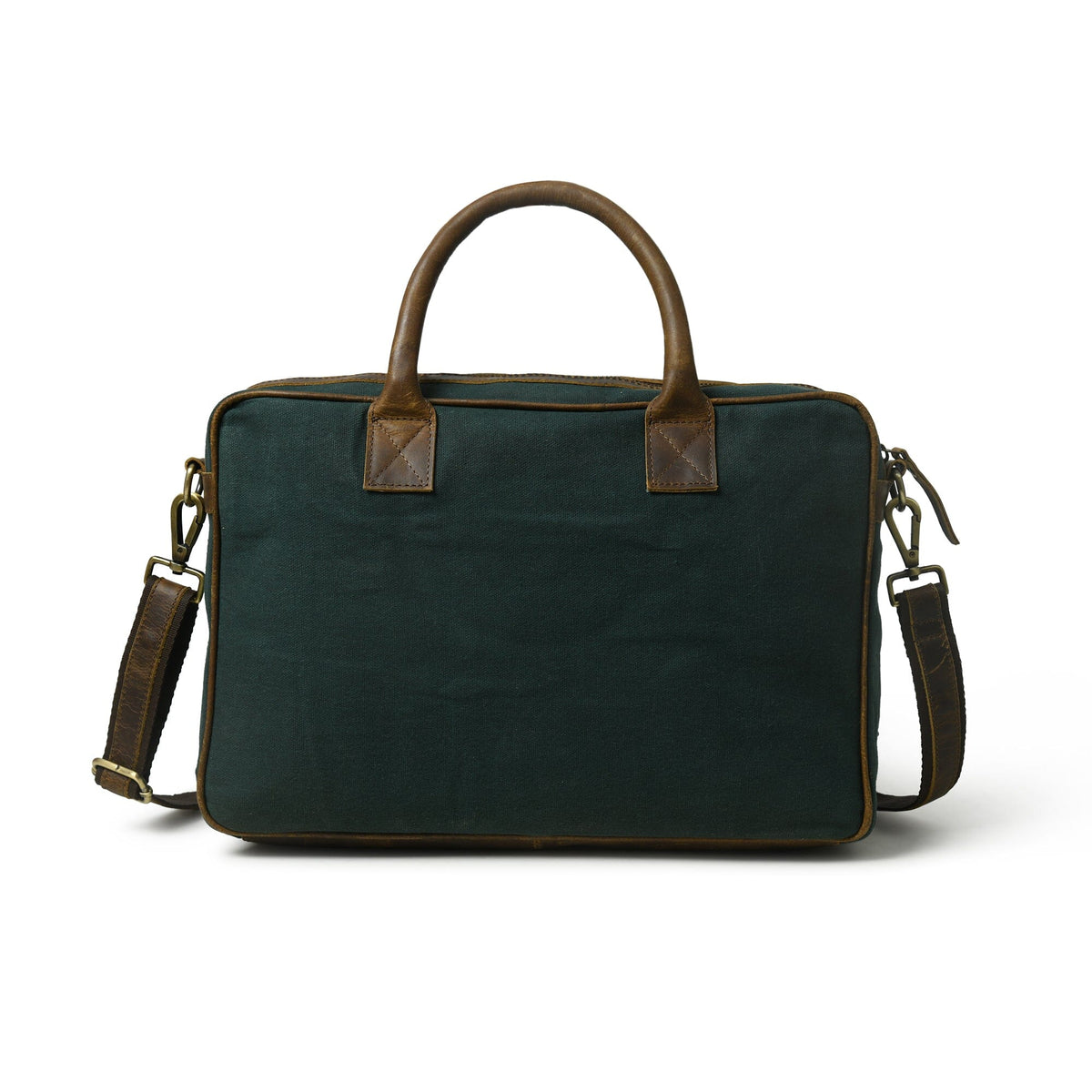 Classy Leather Bags Canvas Green Briefcase - AVBL MRKT (5)
