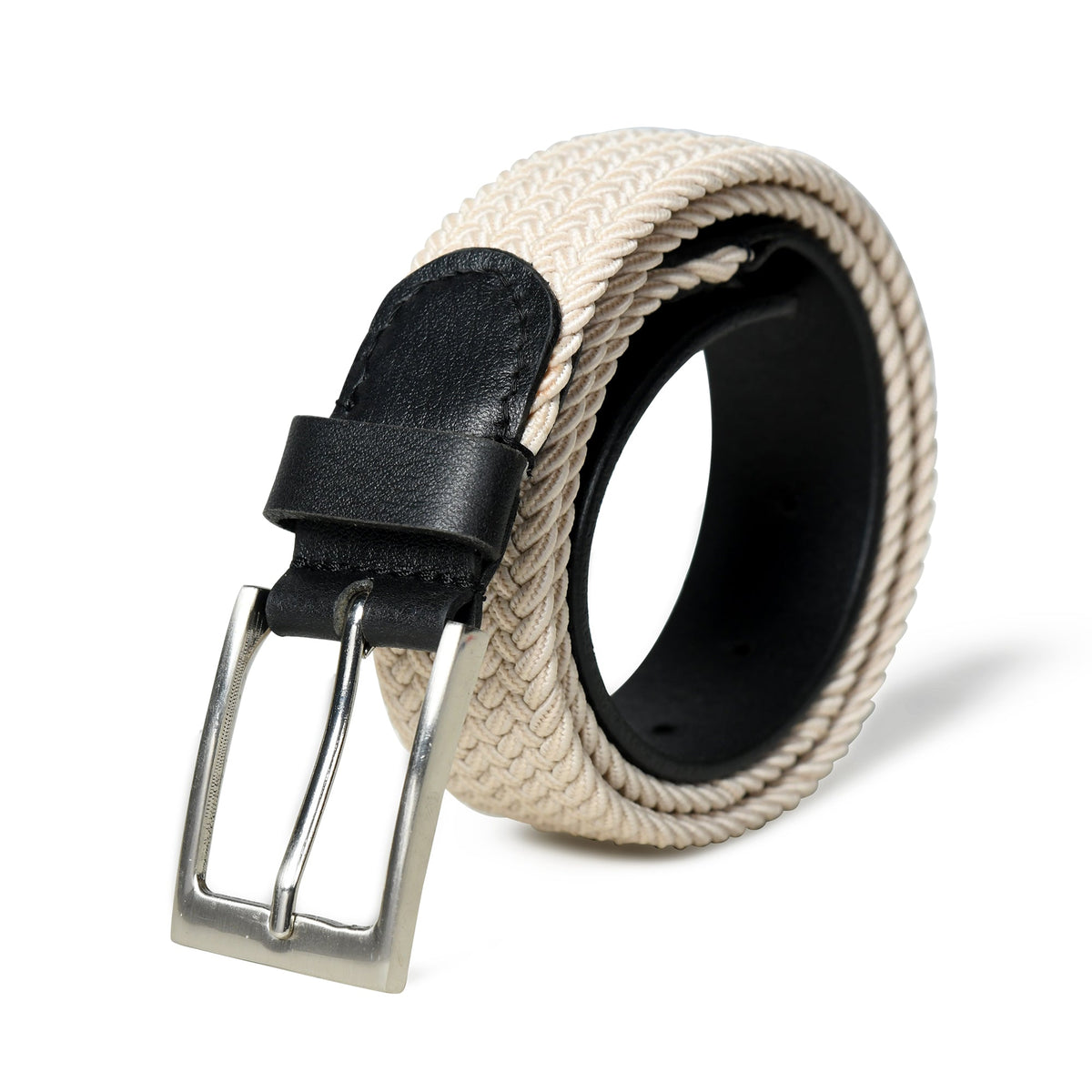 Classy Leather Bags Cream & Black Braided Canvas Leather Belt - AVBL MRKT (1)