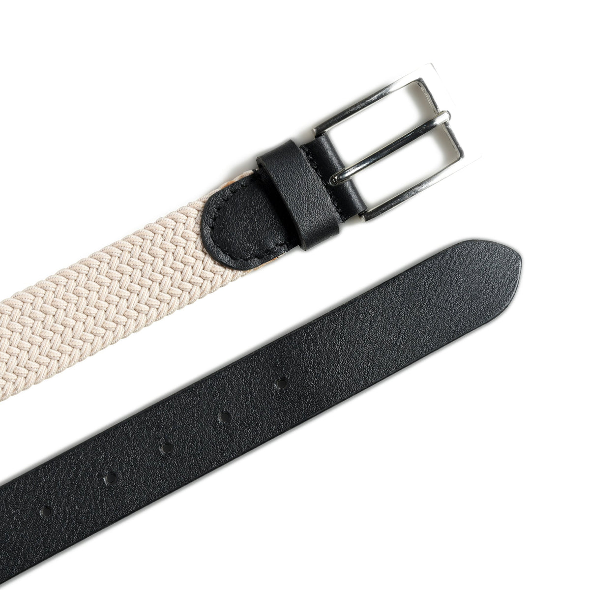 Classy Leather Bags Cream & Black Braided Canvas Leather Belt - AVBL MRKT (6)