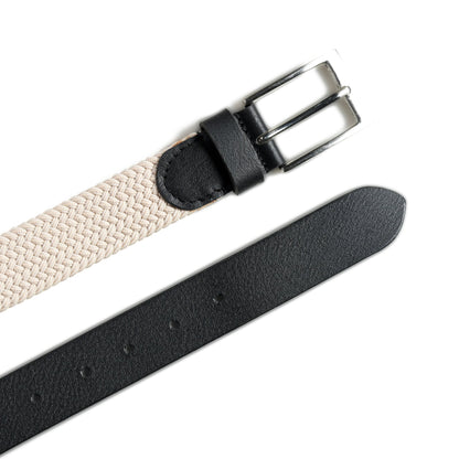 Classy Leather Bags Cream & Black Braided Canvas Leather Belt - AVBL MRKT (6)