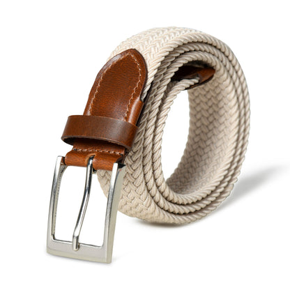 Classy Leather Bags Cream & Brown Braided Canvas Leather Belt - AVBL MRKT (1)
