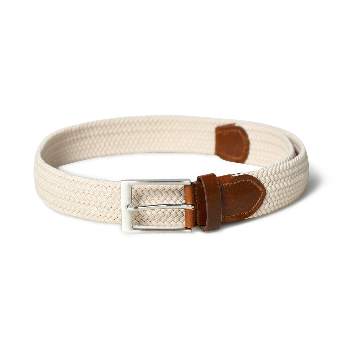 Classy Leather Bags Cream & Brown Braided Canvas Leather Belt - AVBL MRKT (3)