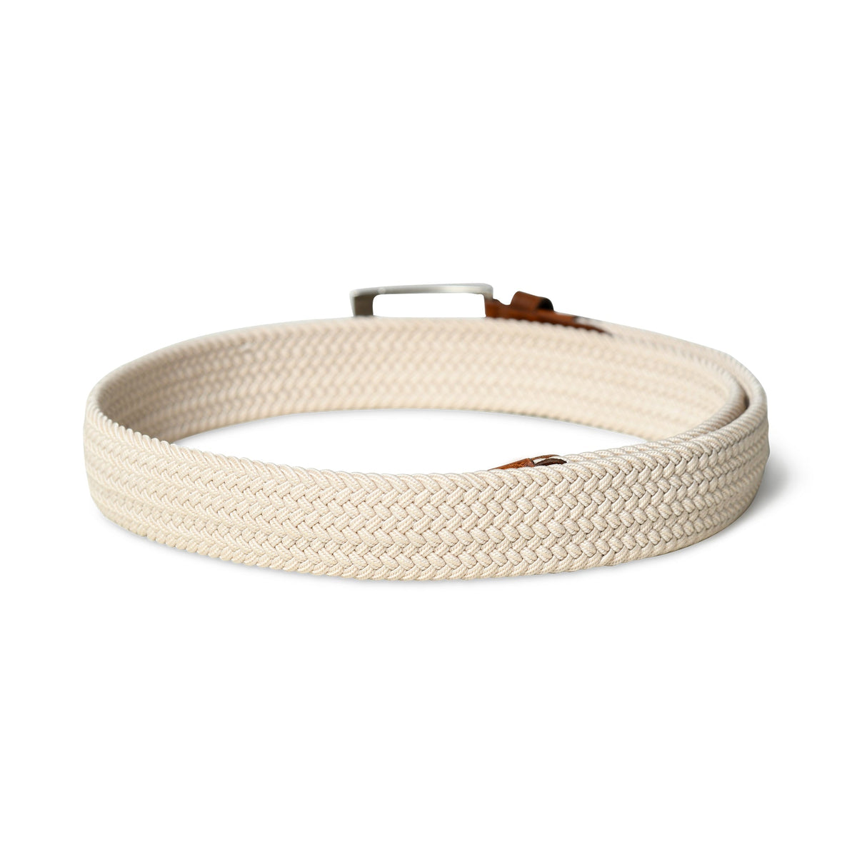 Classy Leather Bags Cream & Brown Braided Canvas Leather Belt - AVBL MRKT (4)