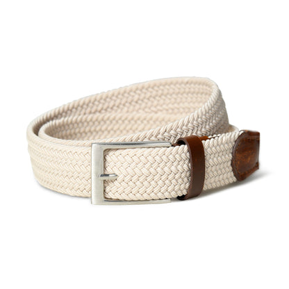 Classy Leather Bags Cream & Brown Braided Canvas Leather Belt - AVBL MRKT (5)
