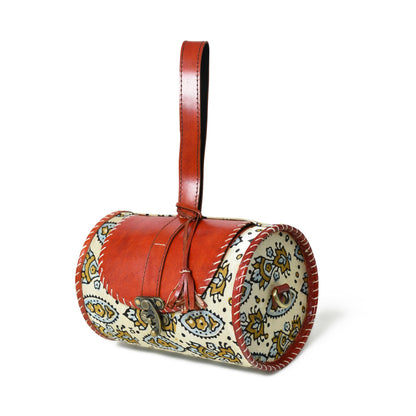 Classy Leather Bags Cylindrical Block Printed Leather Bag - AVBL MRKT (1)