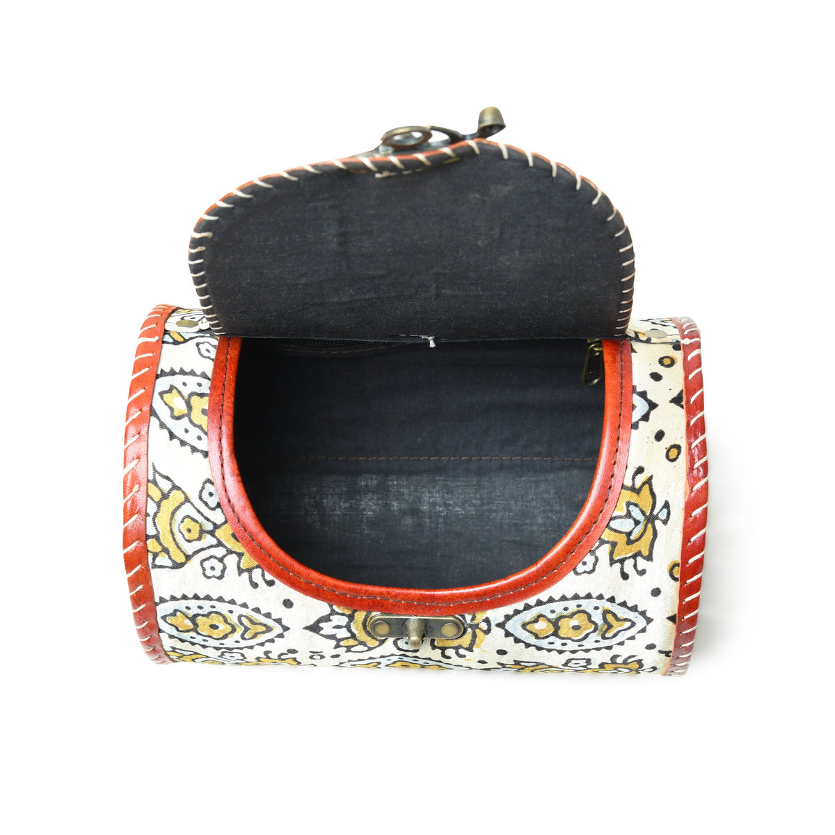 Classy Leather Bags Cylindrical Block Printed Leather Bag - AVBL MRKT (4)