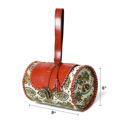Classy Leather Bags Cylindrical Block Printed Leather Bag - AVBL MRKT (8)