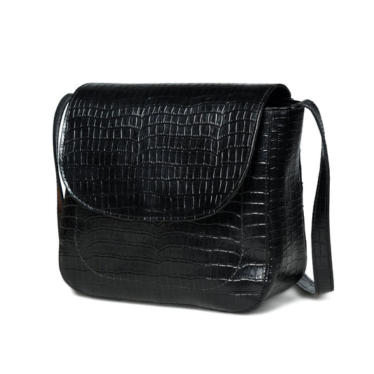 Classy Leather Bags Diva Black Croco Sling Bag - AVBL MRKT (1)