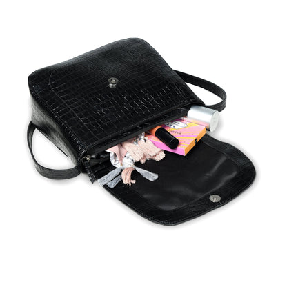 Classy Leather Bags Diva Black Croco Sling Bag - AVBL MRKT (7)