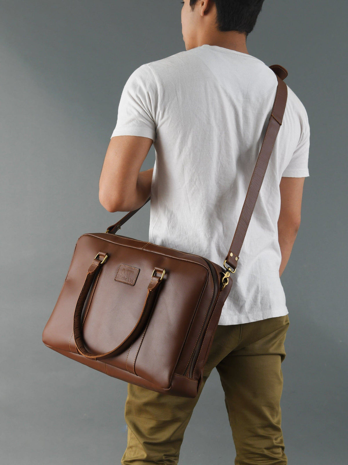 Classy Leather Bags Dixon Brown Buffalo Leather Laptop Office Briefcase - AVBL MRKT (6)