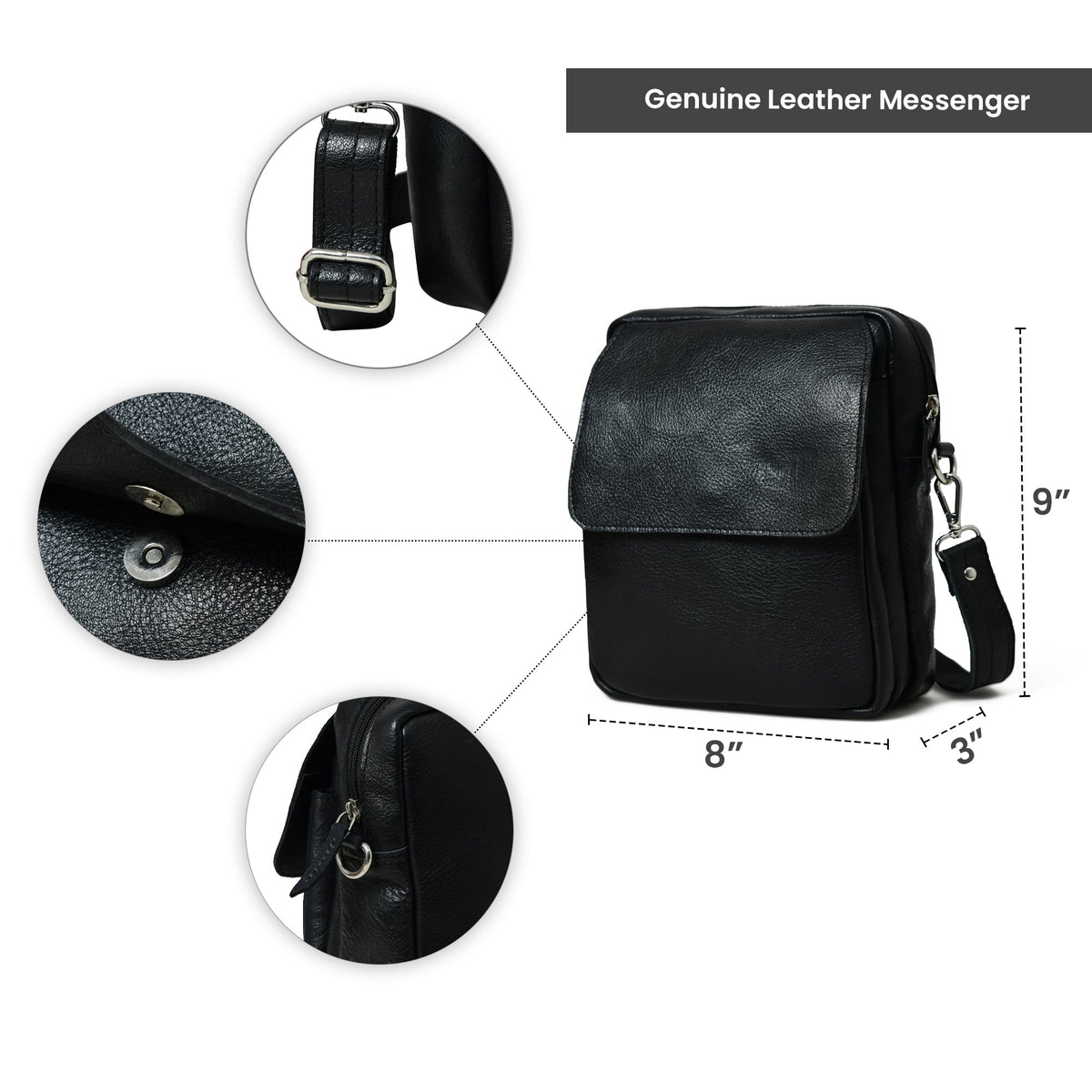Classy Leather Bags Enzo Black Side Messenger - AVBL MRKT (5)