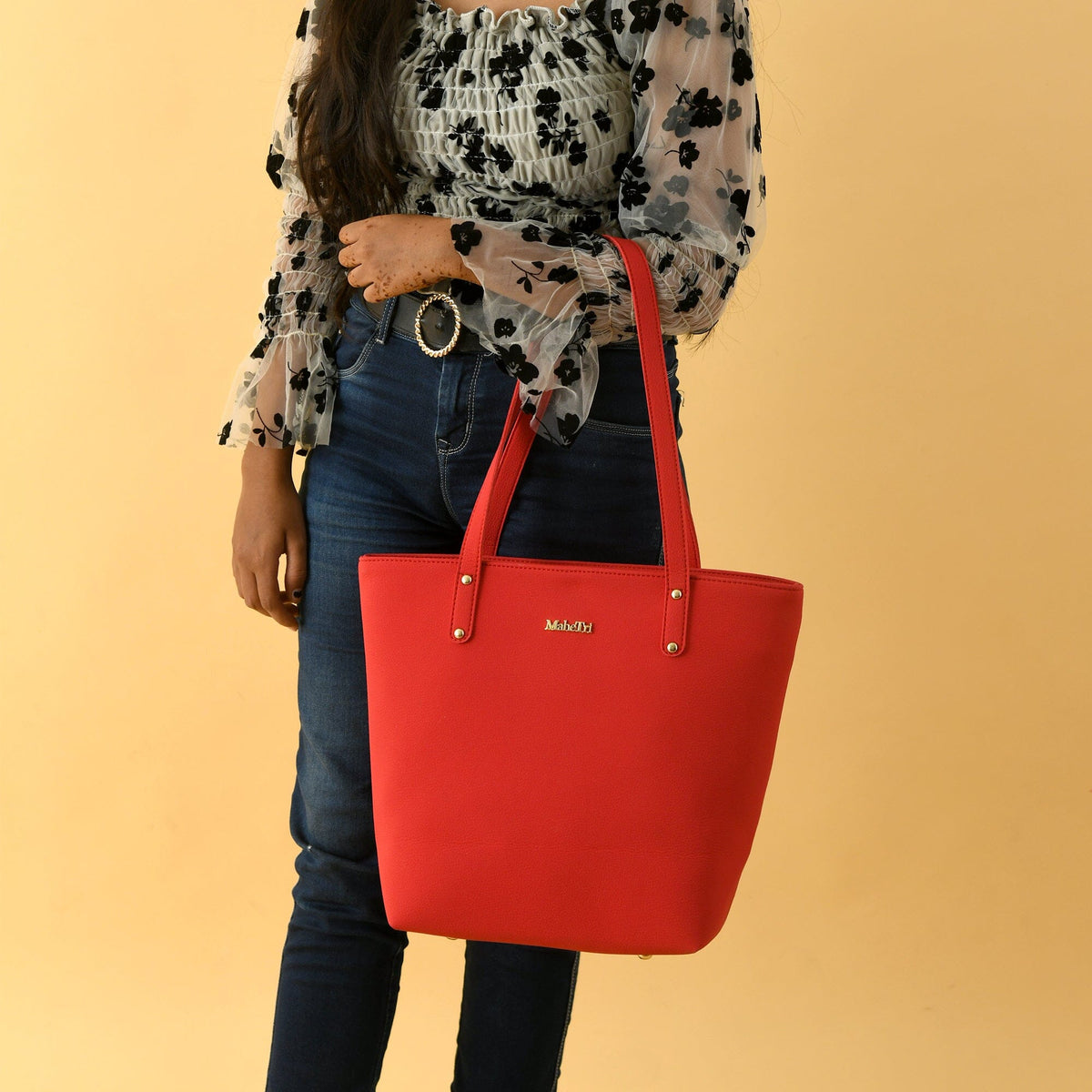 Classy Leather Bags Era Vegan Leather Tote - Coral Red - AVBL MRKT (2)