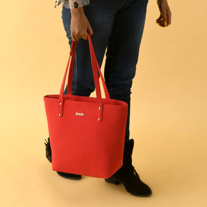 Classy Leather Bags Era Vegan Leather Tote - Coral Red - AVBL MRKT (7)