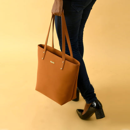 Classy Leather Bags Era Vegan Leather Tote - Tan Brown - AVBL MRKT (7)