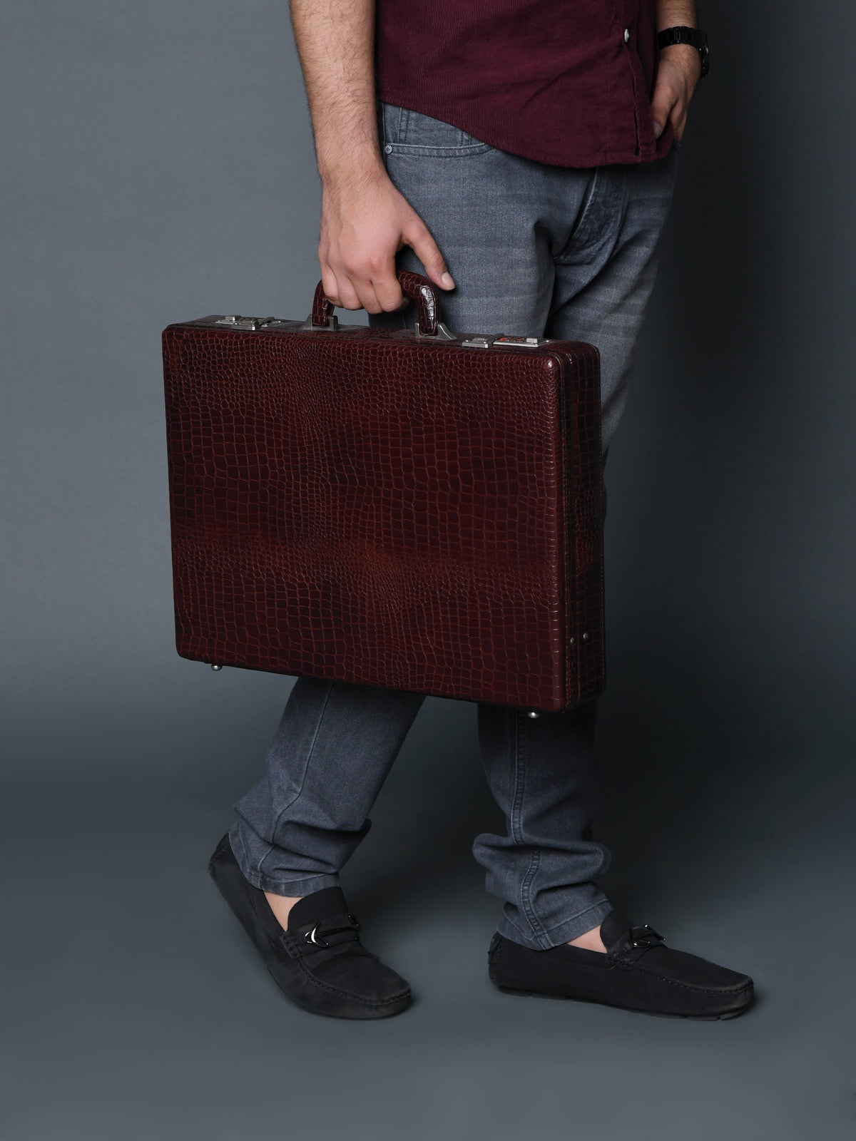 Classy Leather Bags Executive Croco Leather Briefcase/Suitcase- Brown - AVBL MRKT (2)