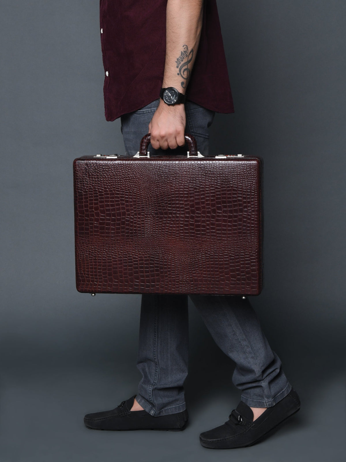 Classy Leather Bags Executive Croco Leather Briefcase/Suitcase- Brown - AVBL MRKT (3)
