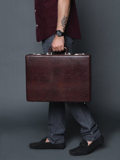 Classy Leather Bags Executive Croco Leather Briefcase/Suitcase- Brown - AVBL MRKT (3)