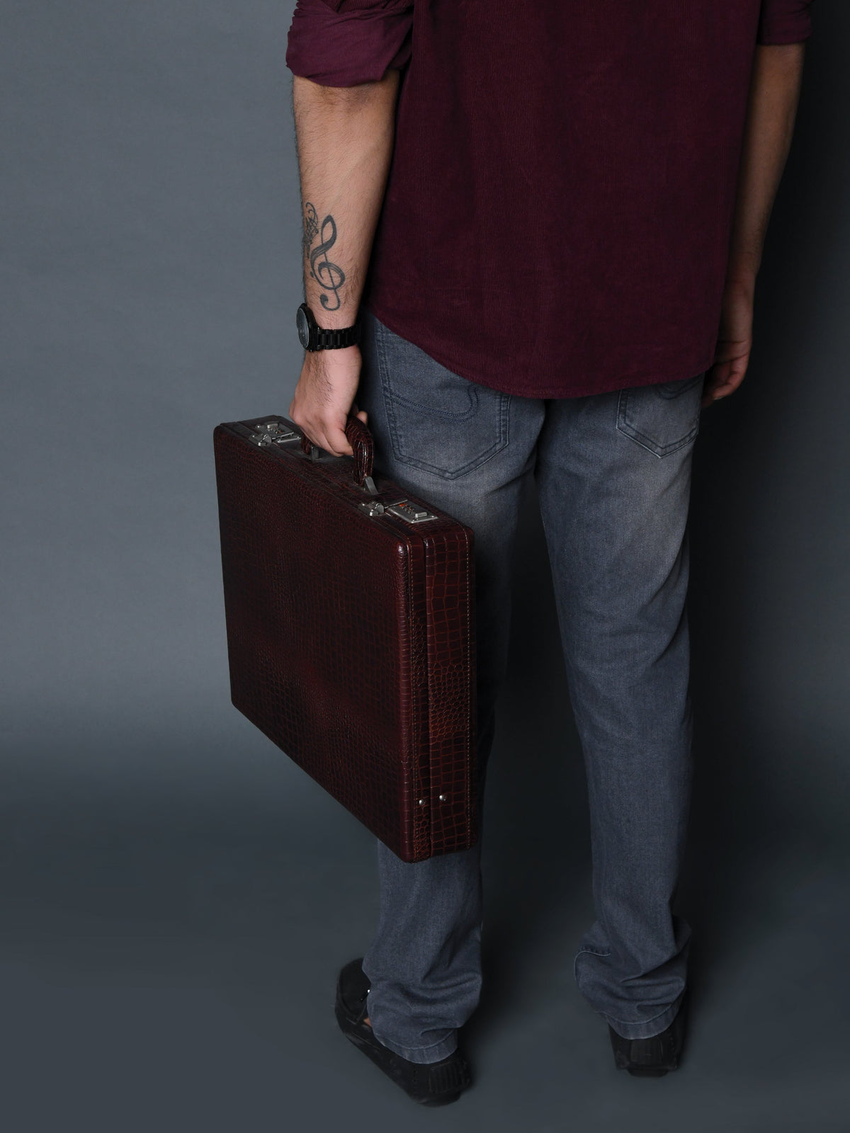 Classy Leather Bags Executive Croco Leather Briefcase/Suitcase- Brown - AVBL MRKT (4)