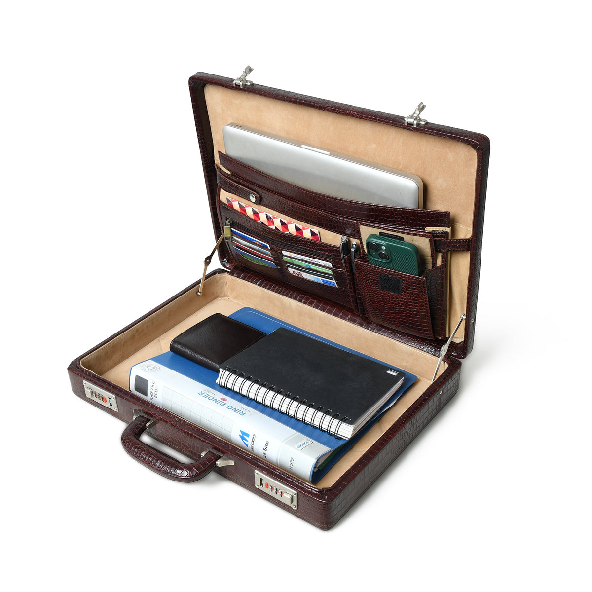 Classy Leather Bags Executive Croco Leather Briefcase/Suitcase- Brown - AVBL MRKT (7)