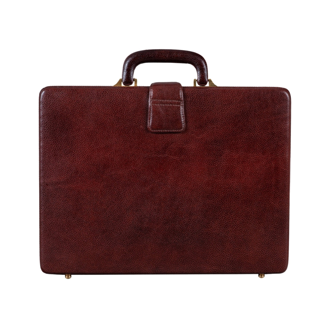 Classy Leather Bags Executive Men's Leather Attache Briefcase Brown/Cherry Red - AVBL MRKT (1)