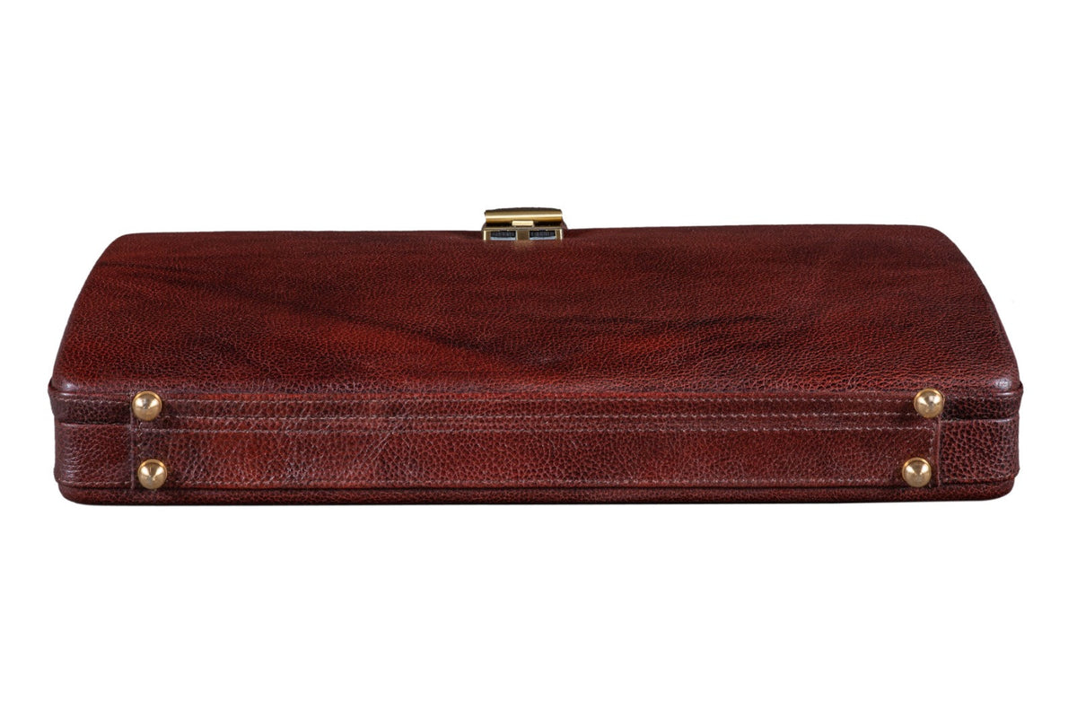 Classy Leather Bags Executive Men's Leather Attache Briefcase Brown/Cherry Red - AVBL MRKT (5)