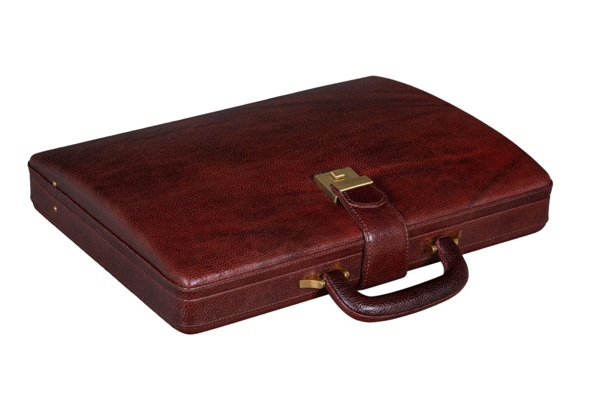 Classy Leather Bags Executive Men's Leather Attache Briefcase Brown/Cherry Red - AVBL MRKT (6)