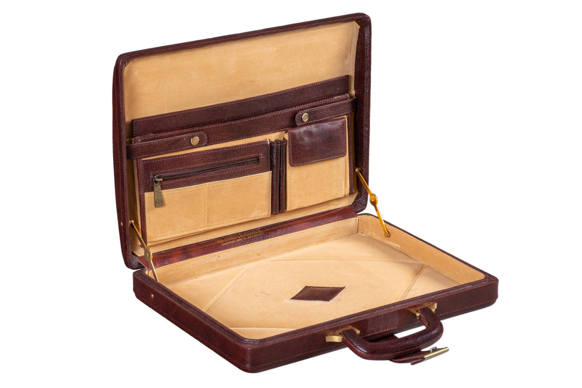 Classy Leather Bags Executive Men's Leather Attache Briefcase Brown/Cherry Red - AVBL MRKT (7)