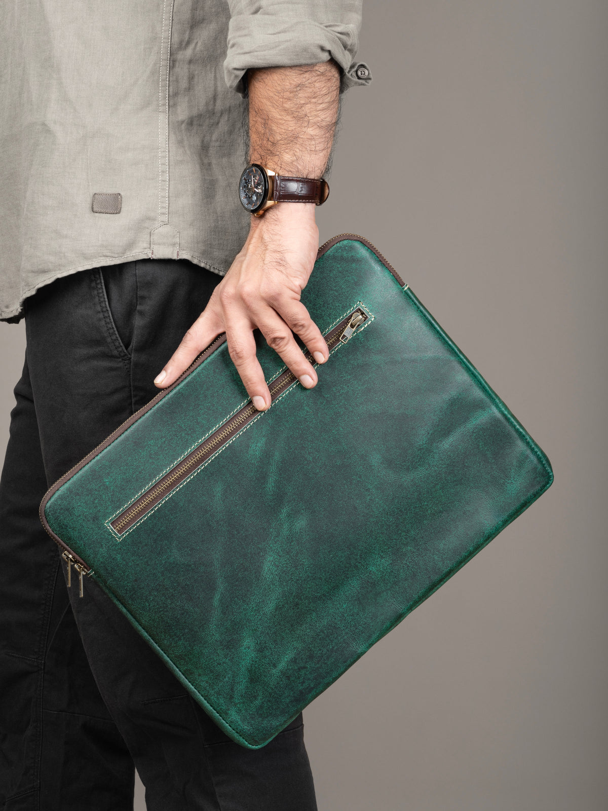Classy Leather Bags Green Laptop Sleeve - AVBL MRKT (2)
