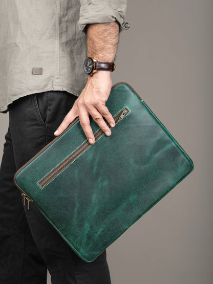 Classy Leather Bags Green Laptop Sleeve - AVBL MRKT (2)