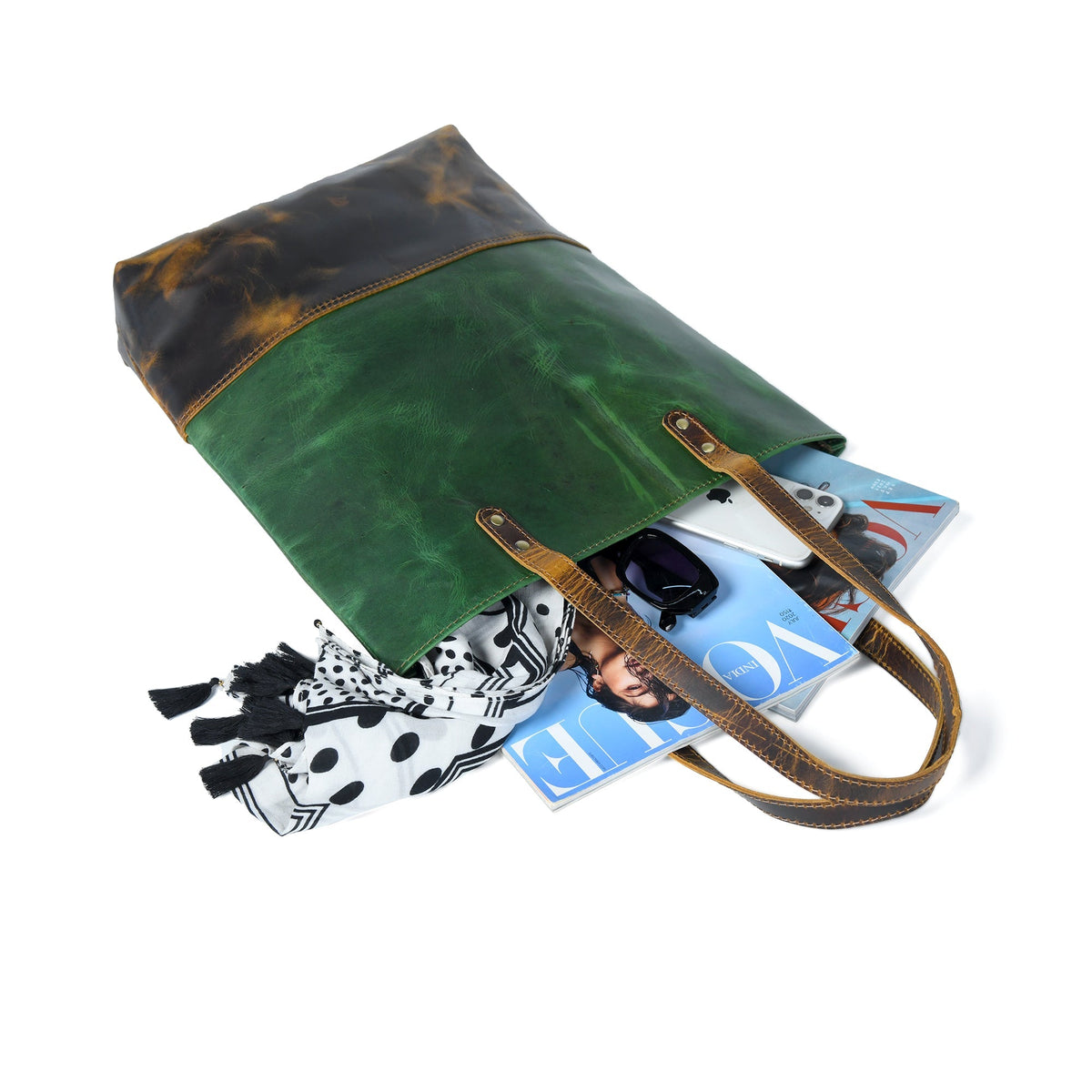 Classy Leather Bags Green Women's Leather Tote - AVBL MRKT (6)