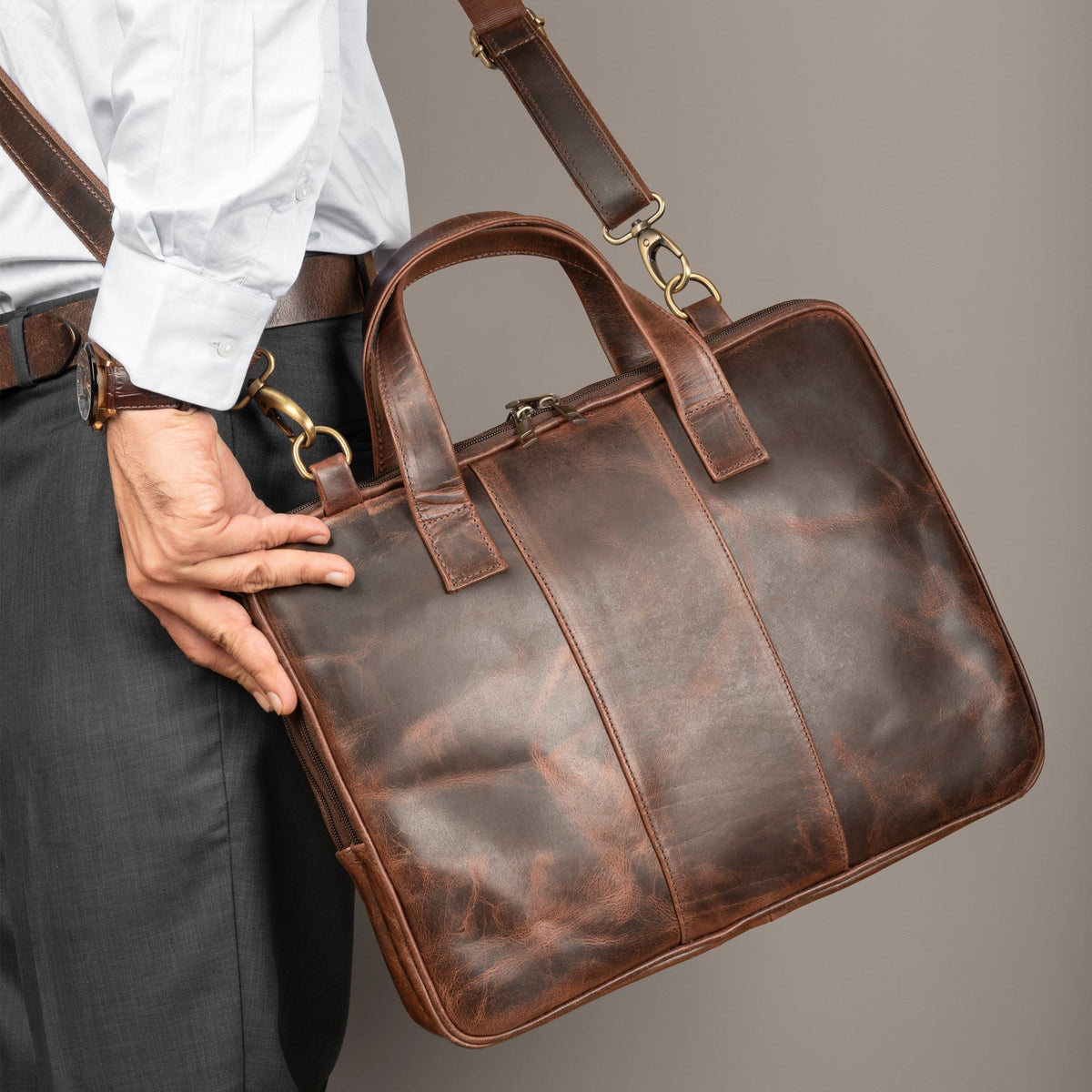 Classy Leather Bags Harbor Laptop Briefcase, Brown - AVBL MRKT (2)