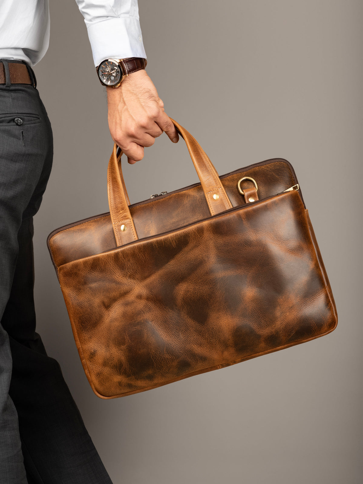 Classy Leather Bags Harbor Laptop Briefcase, Tan - AVBL MRKT (3)