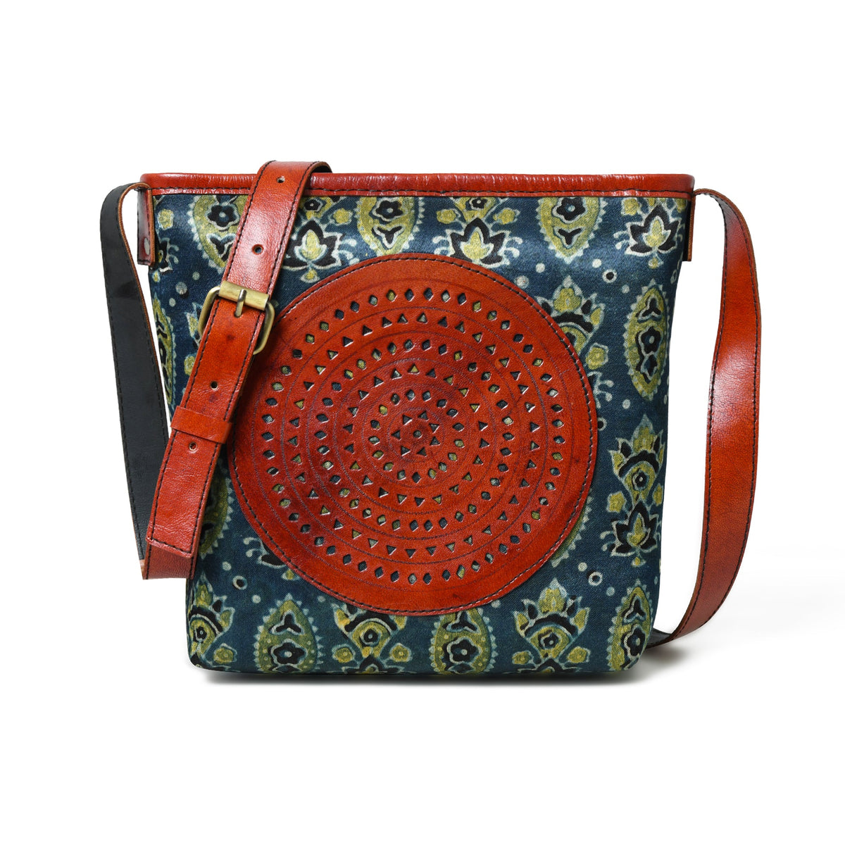 Classy Leather Bags Heritage Ajrakh Leather Tote Bag - AVBL MRKT (1)