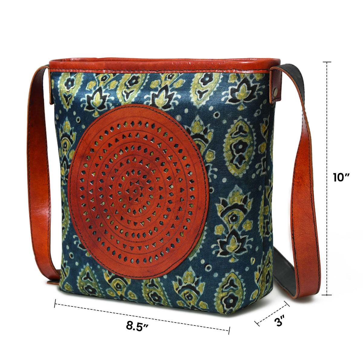 Classy Leather Bags Heritage Ajrakh Leather Tote Bag - AVBL MRKT (10)