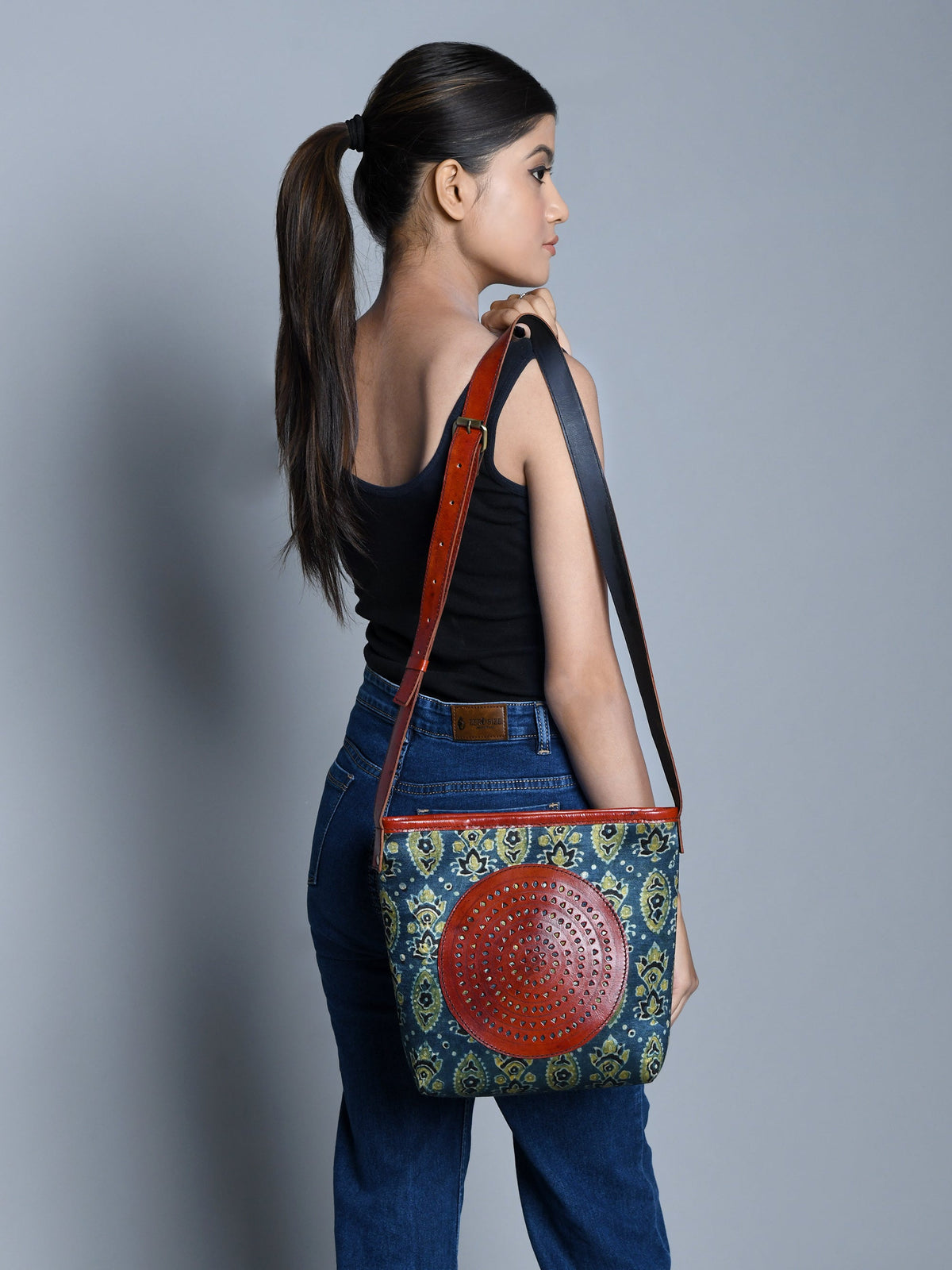 Classy Leather Bags Heritage Ajrakh Leather Tote Bag - AVBL MRKT (7)